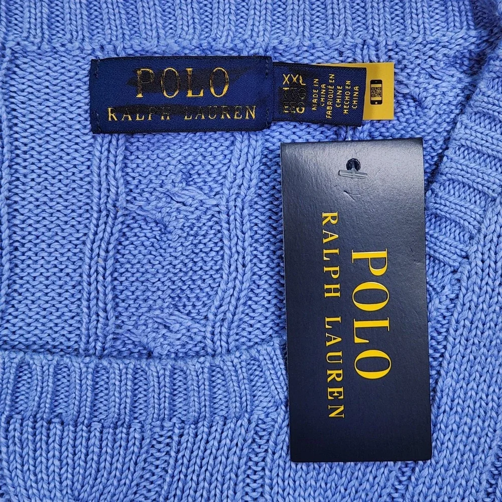 Polo Ralph Lauren Cable Knit Sweater Blue Men's XXL Embroidered‎ Logo NWT